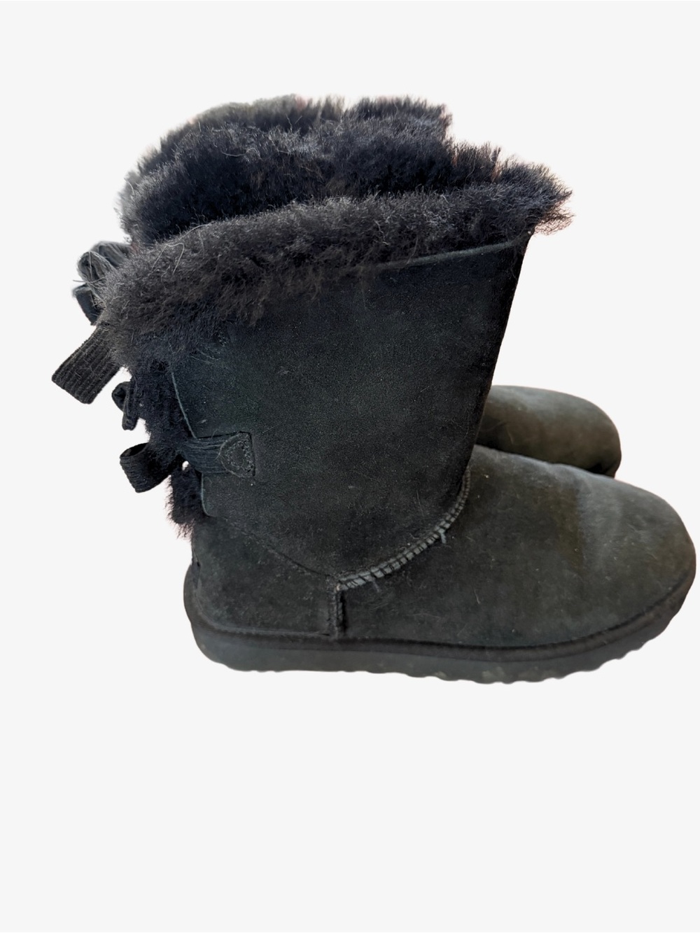 UGG Bailey Black Suede Shearling Ankle Boots with Back Bows
